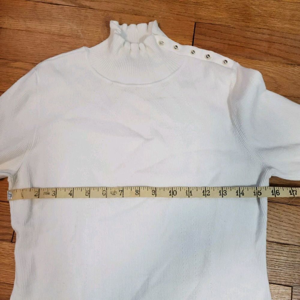 White House Black Market Gold Button Detail Mock Neck Ribbed Womens Size Large - Picture 6 of 10